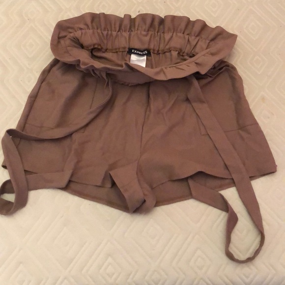 Express Pants - Ruffled Trim Brown Express Dress Shorts